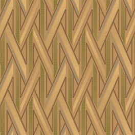 Сложный геометрический узор обоев LOYMINA российского производства с 3D эффектом на теином бежевом фоне с линиями песочного и травянистого цвета art. QTR5 004/1